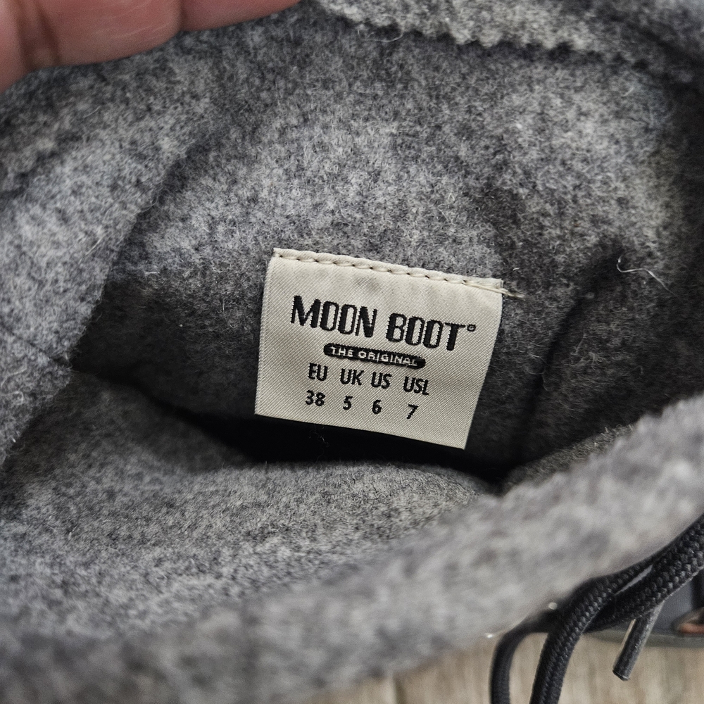 Moon Boot Gray Wool & Brown Leather Winter Boots - Picture 3 of 7